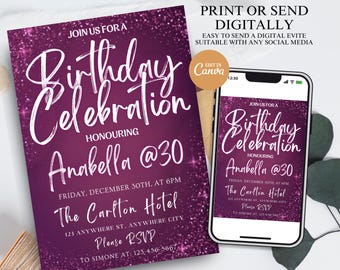 Digital 30th Birthday Invitation, 30th E-Invite, 30th Birthday Evite, 30th Party Invitation, Dirty Thirty Birthday Party Invitation Template