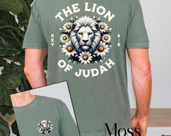 Lion of Judah Unisex T-Shirt Inspirational Christian T-Shirt Faith Religious Apparel Bible Verse God Christian Rev 5:5 Lion Flowers Unisex