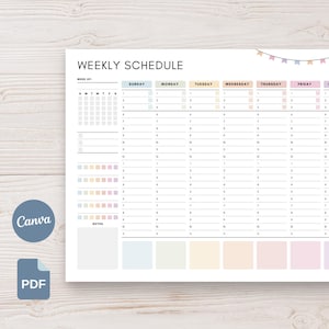 Editable Weekly Schedule Planner Undated Daily Hourly Planner Printable, Canva Template (Us Letter & A4)