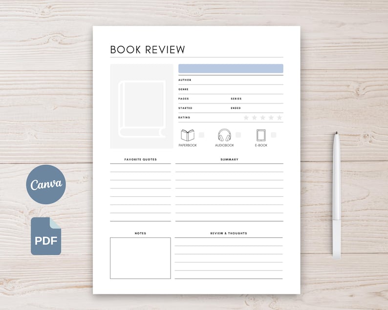Book Review Template Printable Book Journal Editable Reading Log Canva ...