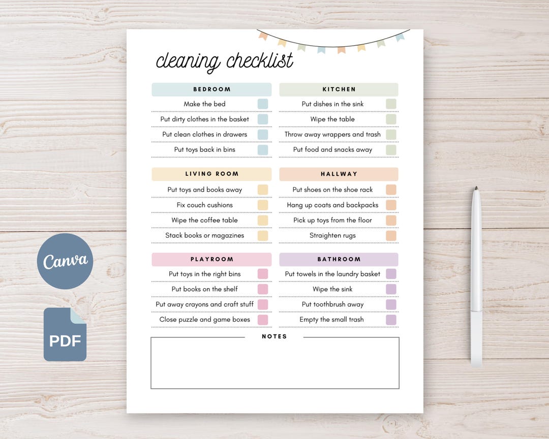 Kids Cleaning Checklist Printable Room Task Chart Editable Kids Chores ...