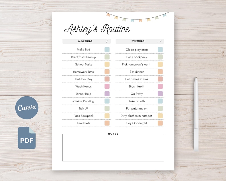 Editable Evening Routine Kids Printable Daily Checklist Editable Morning Evening Routine Chart ...