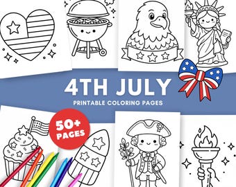 4th of July Coloring Pages Printable Cute Kids Coloring Book, Printable Patriotic Activity Pages, Easy Coloring (Us Letter, A4 & A5)