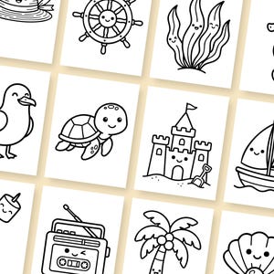 Kawaii fruit coloring page with happy faces.
Bright and cheerful fruit characters make learning and coloring fun for young children.
