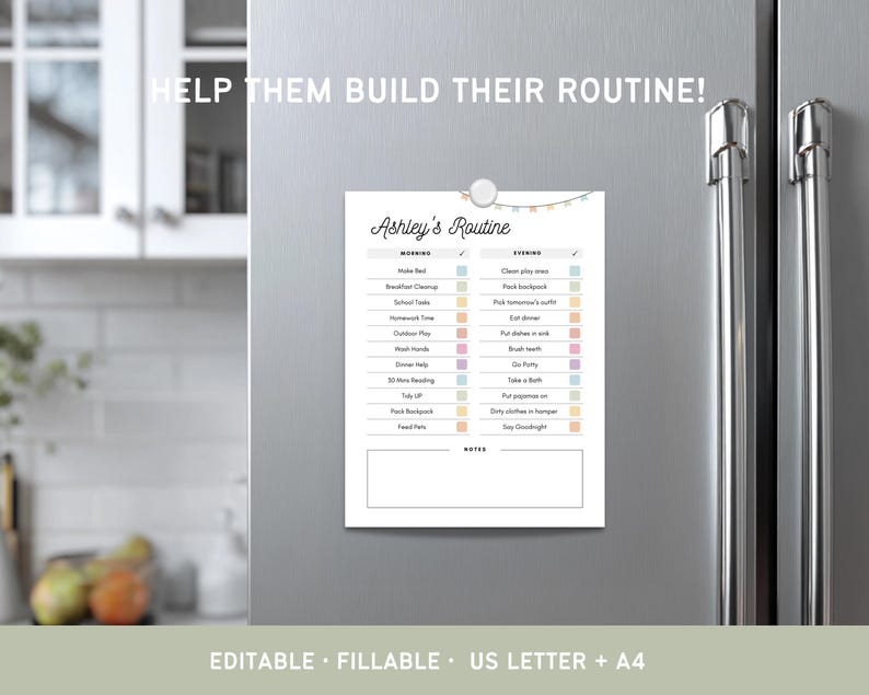 Kids Printable Daily Checklist Editable Morning Evening Routine Chart ...