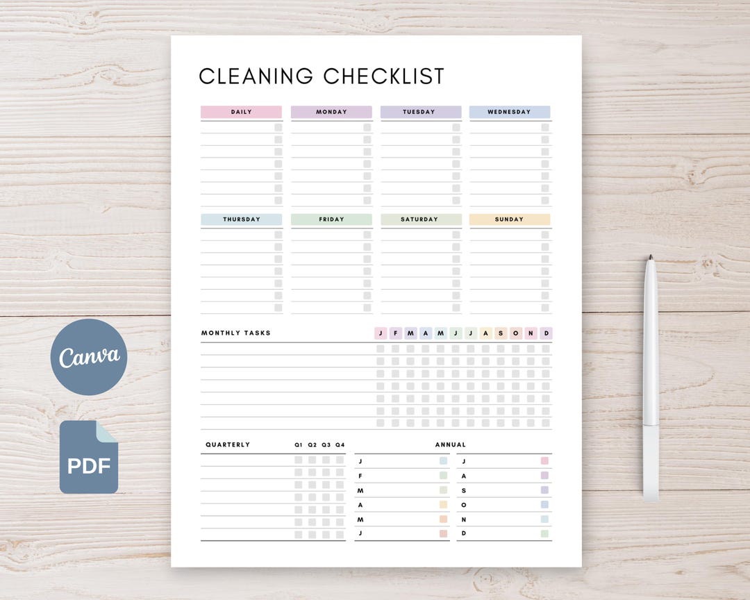 Editable Cleaning Checklist Printable Adhd Weekly Cleaning Planner ...