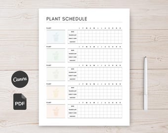 Planting Schedule Printable Garden Planner Editable Plant Tracker, Harvest Calendar Canva Template (US Letter, A4, A5 & HPClassic)