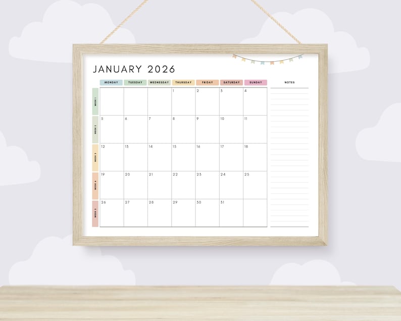 2026 Monthly Planner Printable Editable Colorful Kids Monthly Calendar ...