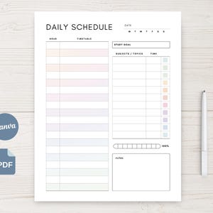 Daily Study Planner Printable Student Schedule, Undated Study Tracker, Student Organizer, PDF Canva Template (Us Letter, A4, A5, HPC)