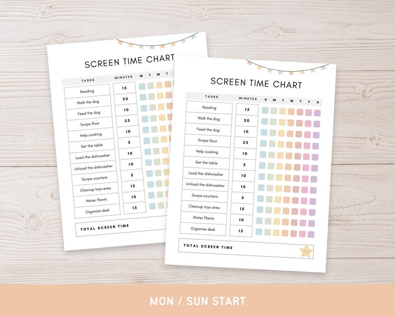 Printable Screen Time Reward Chart – Kids Screentime Tracker Template ...