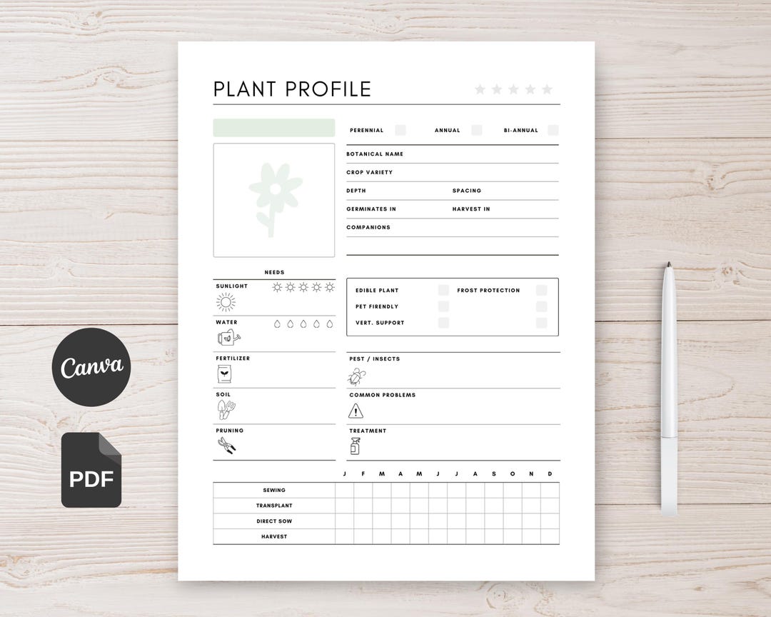 Plant Profile Printable Garden Planner Editable Plant Care Tracker ...
