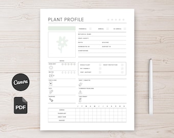 Plant Profile Printable Garden Planner Editable Plant Care Tracker Canva Template (US Letter, A4, A5 & HPClassic)