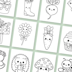 Large simple kawaii coloring sheets for kids in a spring-themed printable bundle designed for young learners. The easy-to-color designs help build confidence while encouraging creativity and independent play. Perfect for quiet time, rainy days, or adding fun to spring celebrations and activities.