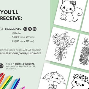 Spring kawaii coloring book printable for children with fun, engaging, and adorable illustrations. This bundle is perfect for keeping kids entertained while exploring cute seasonal themes and characters. Simply download, print, and enjoy hours of creative coloring fun at home or on the go.
