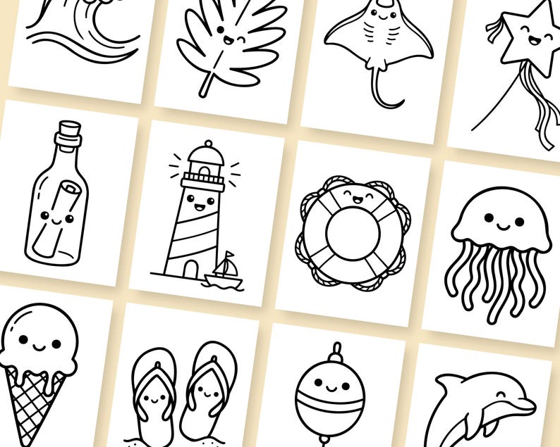 Cute ocean animals coloring page for preschoolers.
Friendly sea creatures in kawaii style help kids enjoy relaxing and imaginative coloring time.