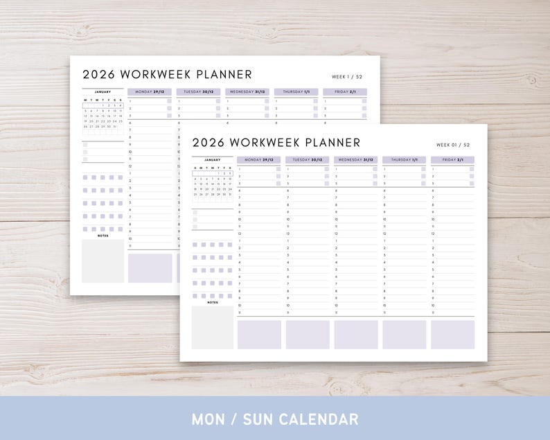 2026 Weekly Planner Printable, Editable Workweek Daily Hourly Schedule ...