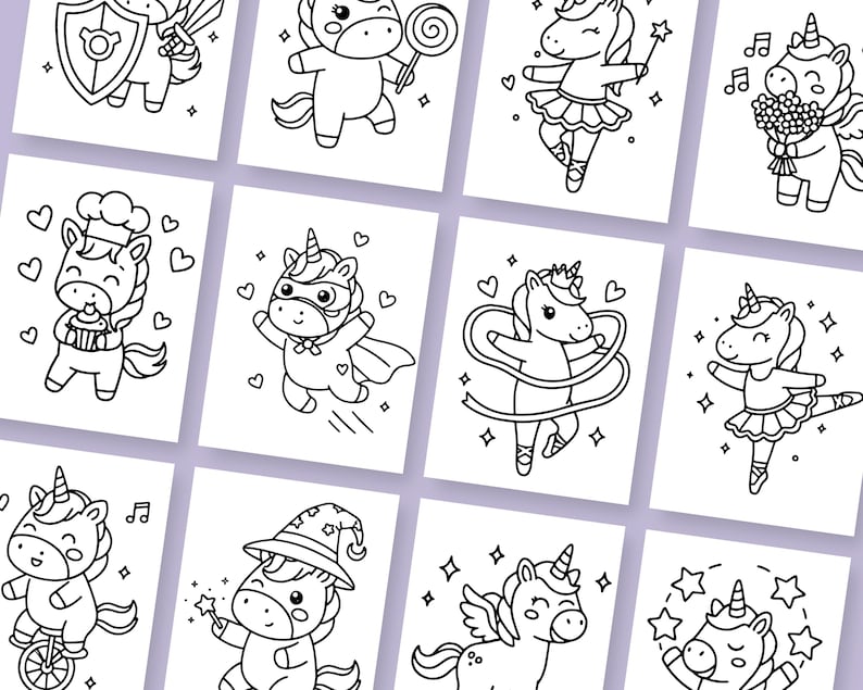 Large simple unicorn coloring sheets for kids in a printable bundle designed for young learners. The easy designs help build confidence while keeping kids engaged and entertained. Perfect for quiet time, travel, or relaxing creative play.