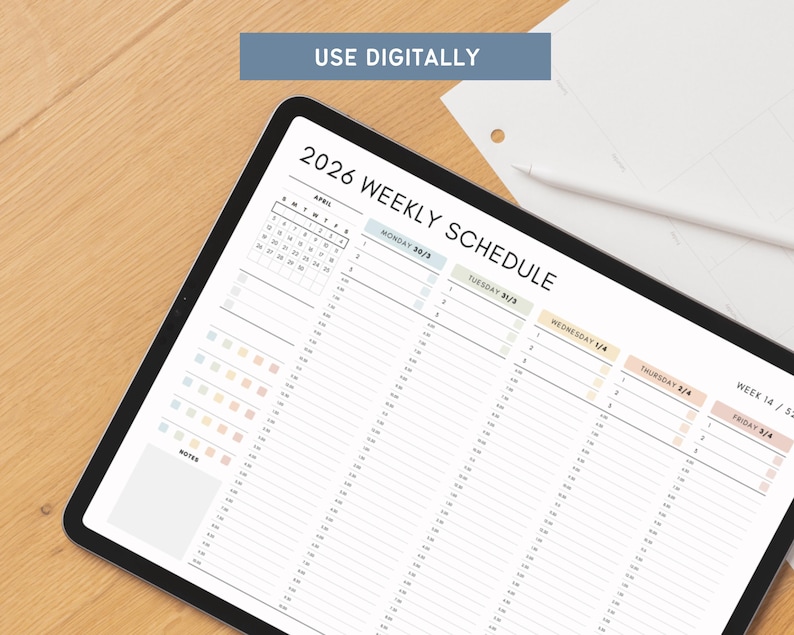 2026 Weekly Planner Printable, Editable Hourly Workweek Planner, Daily ...