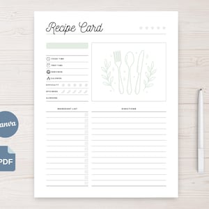 Recipe Book Template Printable, Editable Recipe Planner Fillable Family Cookbook Journal Canva Template (US Letter & A4)