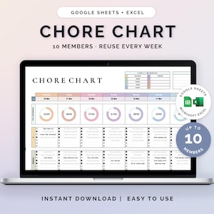Family Chore Chart Google Sheets Weekly Task Tracker Editable Excel Family Planner Template.