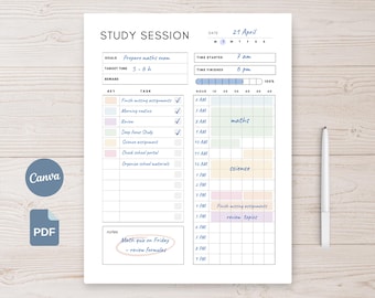 10 Minute Planner Printable Study Session Tracker, Undated Daily Study Schedule, Editable Student Organizer (Us Letter, A4, A5, HPC)