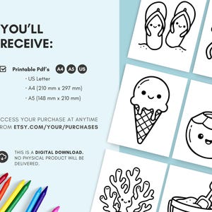 Cute sun and cloud coloring sheet for kids.
Whimsical sky elements in kawaii style create a joyful and calming coloring experience.