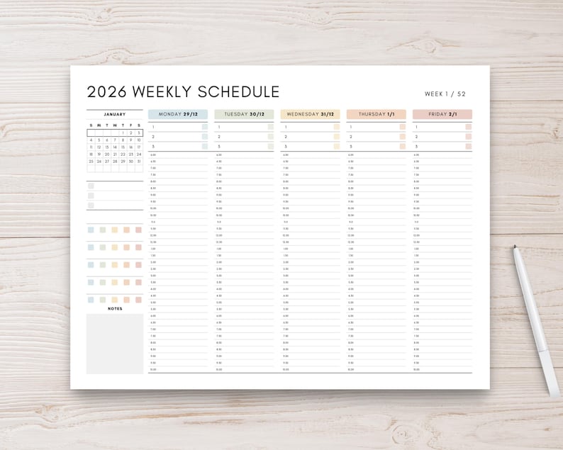 2026 Weekly Planner Printable, Editable Hourly Workweek Planner, Daily ...