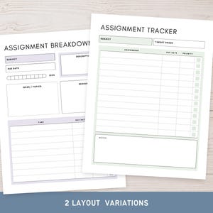 Homework tracker printable with detailed assignment breakdown sections for better planning. Includes space for ideas, resources, and step-by-step tasks to simplify complex assignments. Great for improving productivity and staying organized.