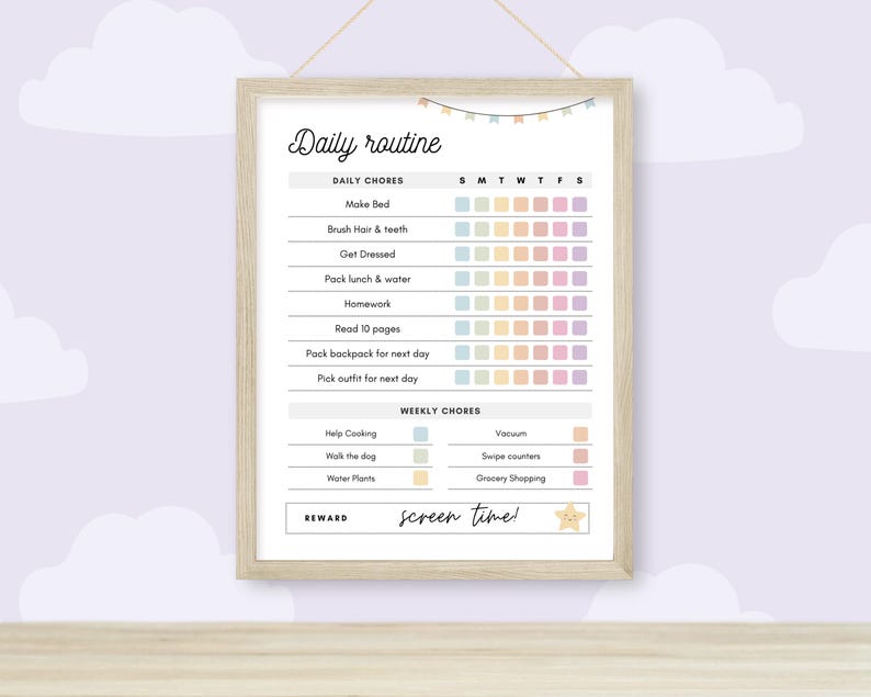 Kids Routine Checklist Printable, Editable Daily Weekly Task Chart ...
