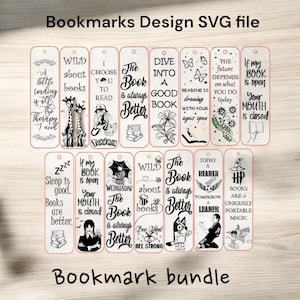 Lot de marque-pages SVG pour amoureux des livres | 15 modèles de découpe et de gravure au laser | Fichiers numériques pour Glowforge et xTool | Téléchargement instantané