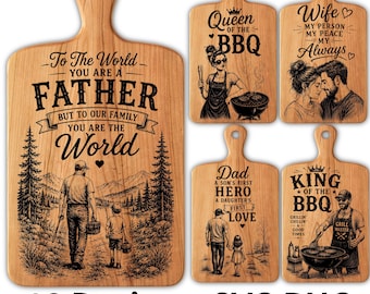 18 Gravur Schneidebrett SVG Bundle Familie Vater Grill Mann & Frau Designs Lasergravur Dateien SVG Holzbrett Geschenk Bundle