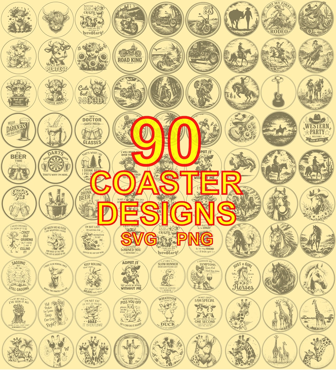 Rustic Coaster Graphics 90 Rustic Coaster Designs | Laser Engraving SVG Bundle - Etsy