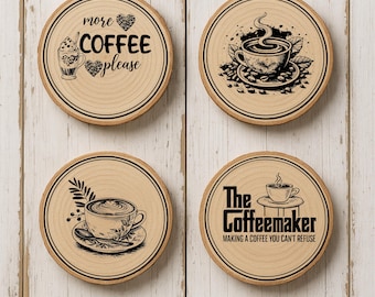 Paquete de 16 diseños de posavasos con frases de café SVG para corte láser