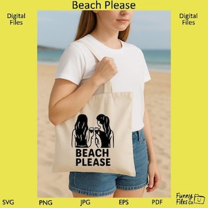 praia, por favor, svg png pdf jpg | design de verão de garotas engraçadas para corte a laser, cricut, camisetas, canecas e impressões | arquivo digital por funnyfilesco