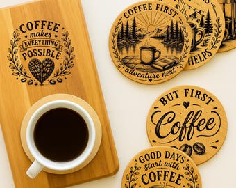 Kaffeeliebhaber Untersetzer SVG Set Lustiges Kaffee Zitat Laserdateien Holzstich Schneidebrett Designs