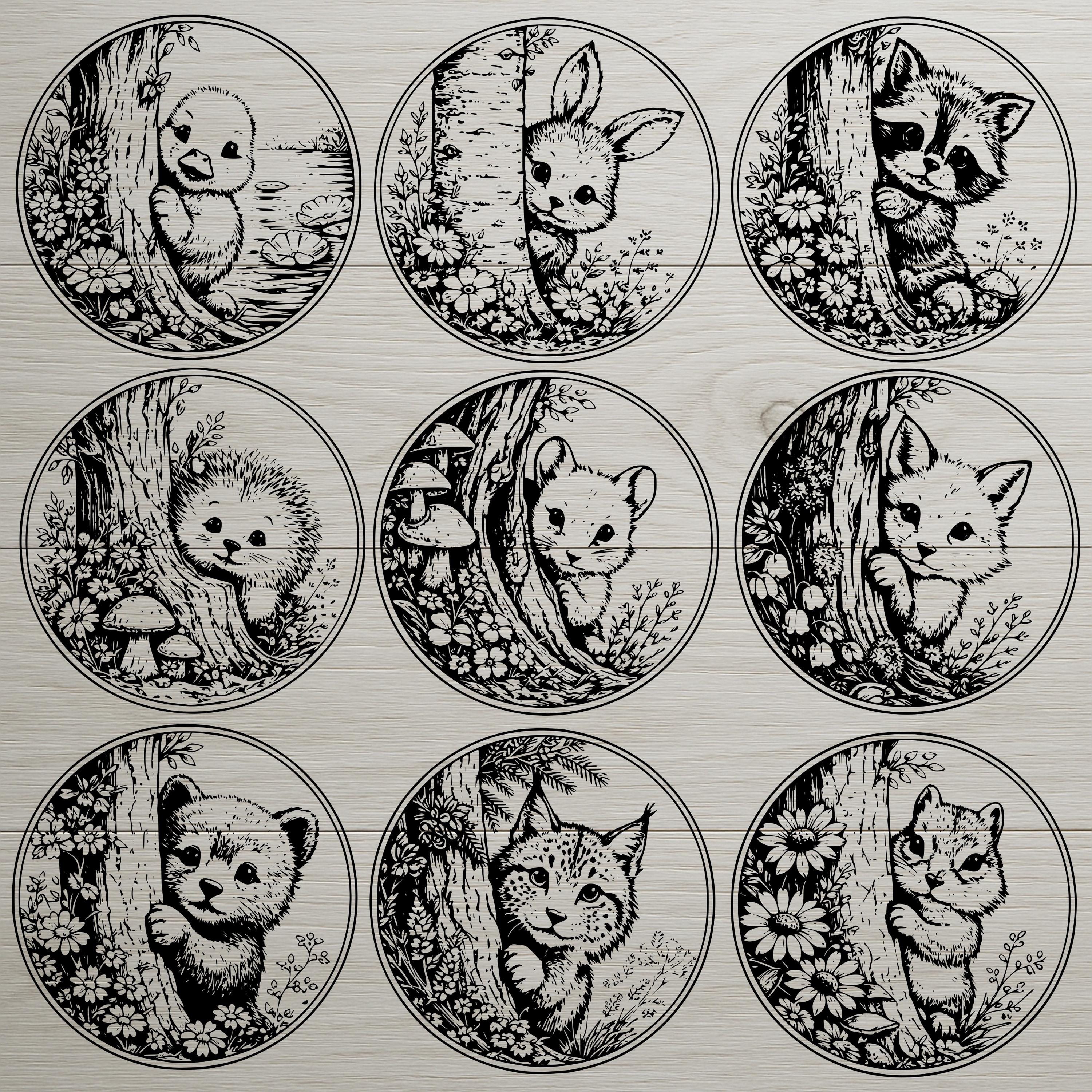 Woodland Peeking Animals SVG Bundle Forest Animal Coaster Designs ...