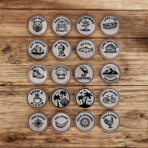 Paquete SVG de posavasos rústicos para exteriores, archivos digitales cortados con láser, diseños divertidos para camping y aventuras, posavasos redondos para Glowforge Xtool OMTech