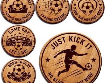 9 Fußball Lasergravur Designs 2026 Turnier Sport Zitate Fußball Untersetzer SVG Bundle