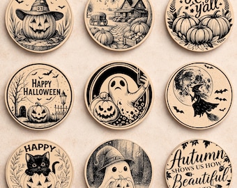32 Halloween Coaster SVG Bundle 32 Designs  Laser Cut Files  Pumpkin Ghost Witch Coasters  Fall Engraving PNG  Glowforge xTool