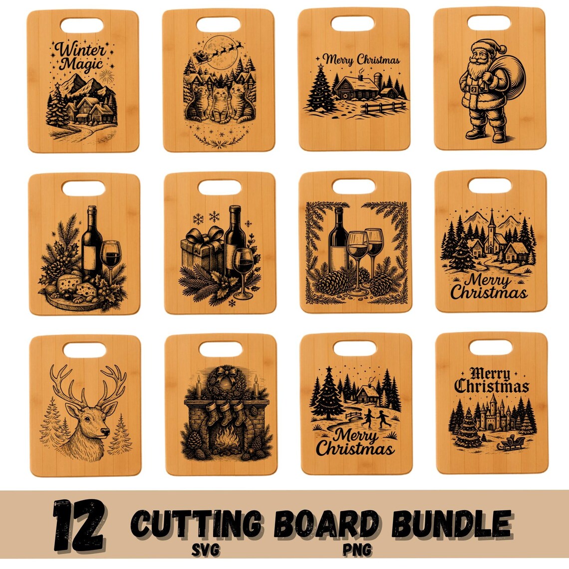 Christmas Cutting Board SVG Bundle: Holiday Laser Designs (digital ...