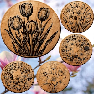 Blomsterunderlägg SVG-paket Romantiska blommor Lasergraveringsfiler Bröllops- och jubileumspresentidéer