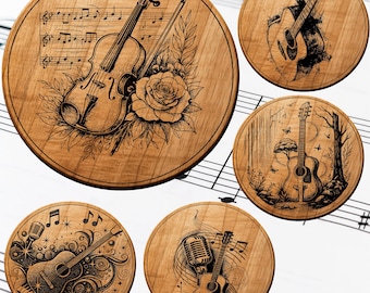 Musikinstrument Untersetzer SVG Bundle Gitarre & Violine Gravur Designs Musikliebhaber Laser Cut Dateien