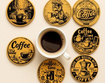 Coffee Coaster SVG Bundle | Funny Coffee Quotes Laser Cut Files | Engraving Designs  Coffee Time Wood Coasters Cricut Glowforge Files