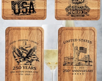 VS 250e verjaardag SVG-bundel 15 patriottische lasergravureontwerpen 1776-2026 Amerika-onderzetter- en snijplankbestanden