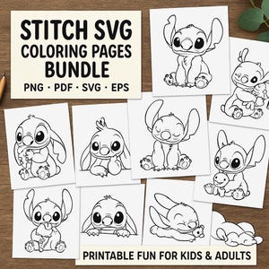 Stitch Coloring Pages SVG: Lilo and Stitch Craft Designs (Digital Download)