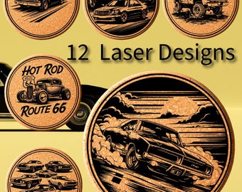 Classic Muscle Car Coaster SVG Bundle  12 Laser Engraving Designs  Vintage Car Coasters