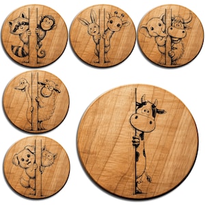 17 Funny  Peeking Animal Coaster SVG Bundle 17 Designs | Laser Engraving Files Farm Animals Cow Dog Monkey Pig  Wood Coaster Laser Cut Files