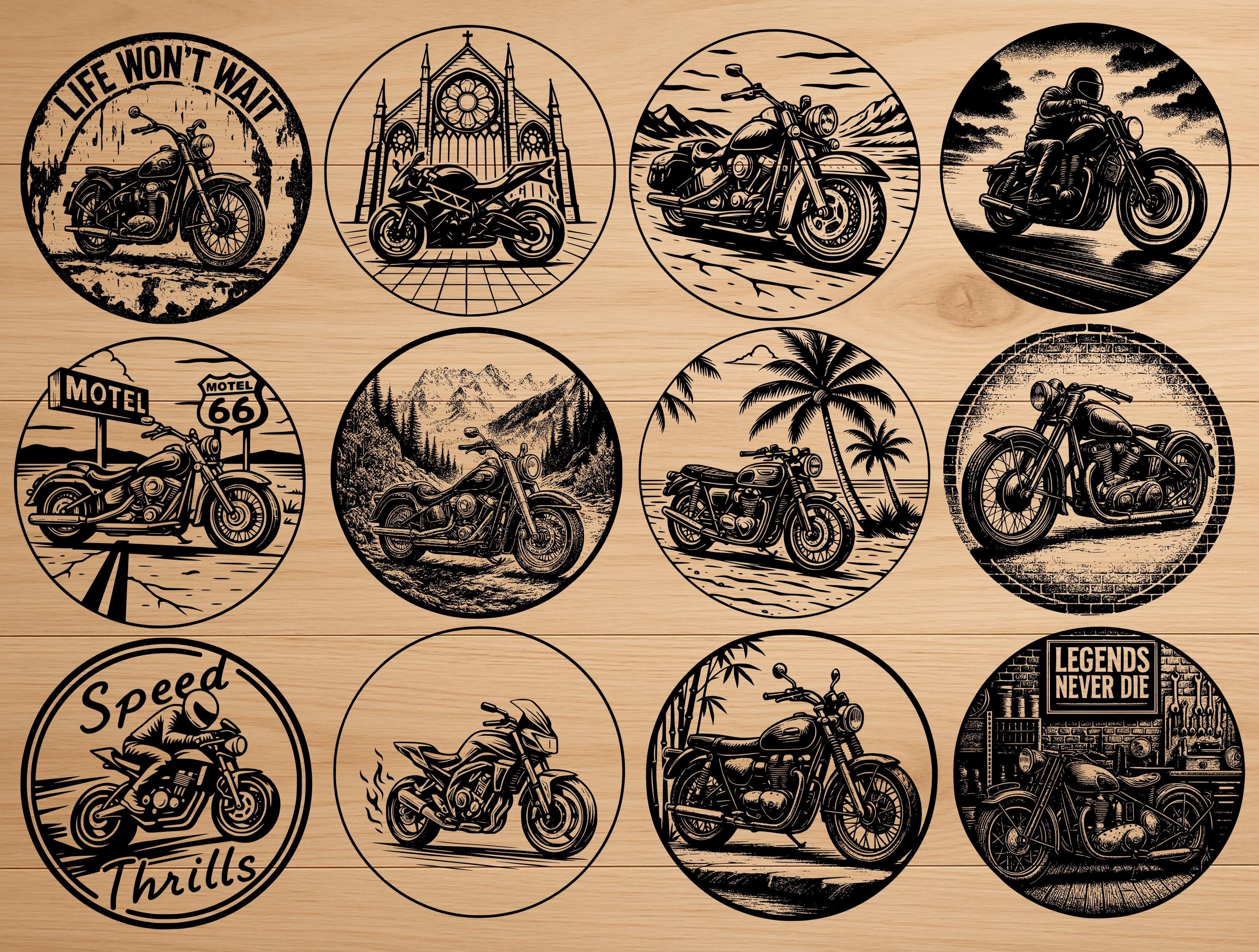 Motorcycle Vector Coaster Motorcycle Coaster SVG Bundle 12 Engraving Designs for Laser Cutting ...