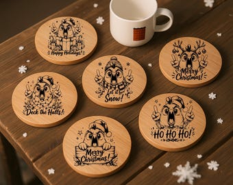 9 lustige Weihnachts-Untersetzer mit Hühnermotiven (SVG-Dateien, Lasergravurdateien, PNG-Dateien)