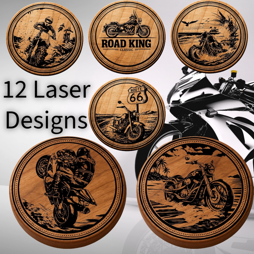 Motorcycle Vector Coaster Motorcycle Coaster SVG Bundle | 12 Biker Laser Engraving Designs ...